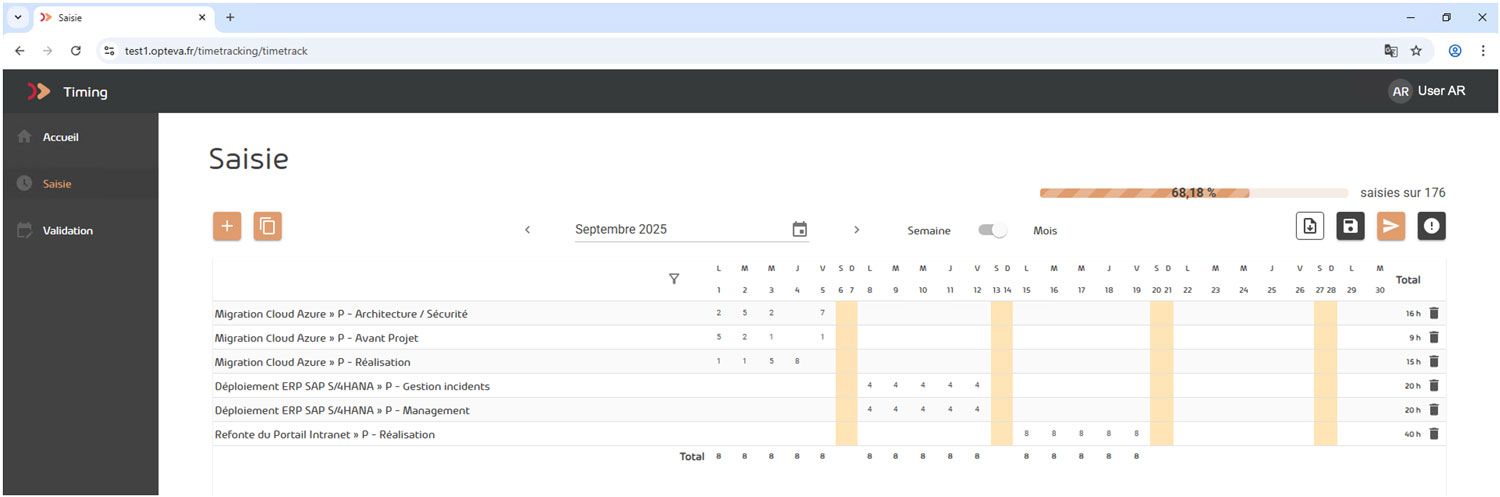 Calendrier de saisie time tracking