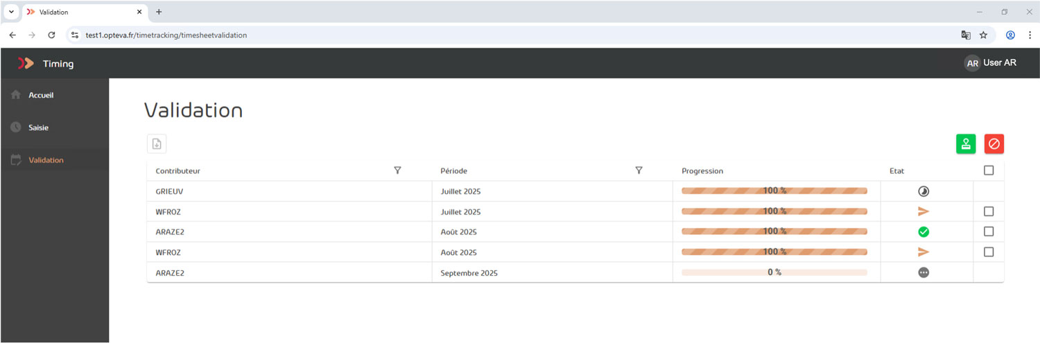 Workflow de validation des feuilles de temps